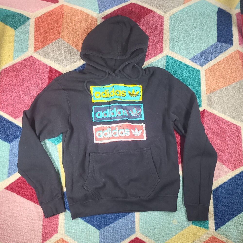 Adidas‎ Men's Tri Linear Black Fleece Hoodie Sweatshirt Pullover Size S